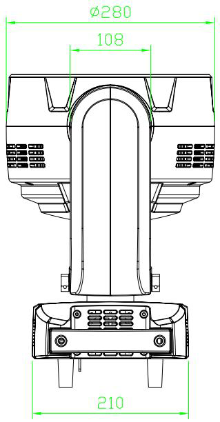 LU1940 side view with dimensions: head diameter Ø280 mm, neck 108 mm, base depth 210 mm