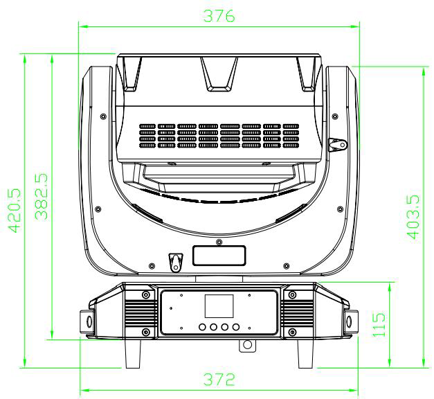 LU1940 front view with dimensions: width 376 mm, height 420.5 mm, base width 372 mm